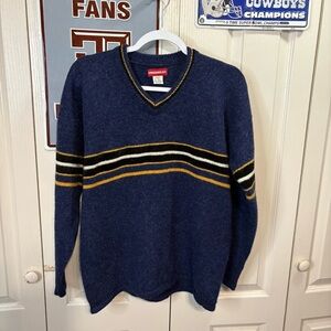 Supreme Men's Blue Sweater with Yellow Stripes